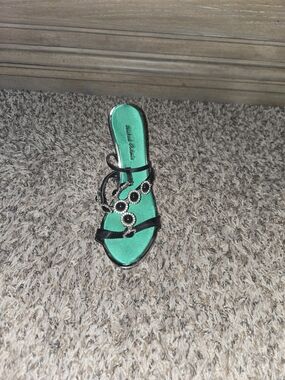 Unlisted Brand Black Strappy Sandal with Teal Insole